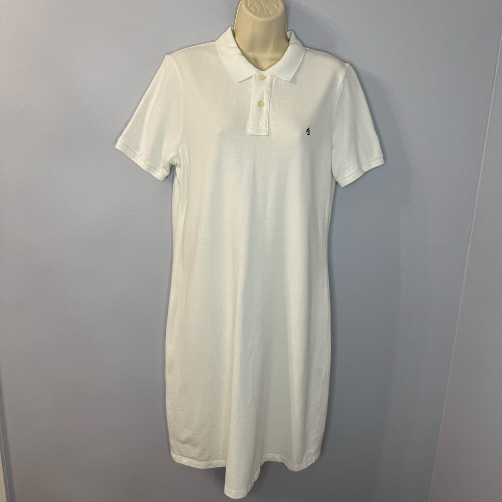 Lauren Ralph Lauren Women's L Polo Shirt Dress White Cotton Preppy Casual